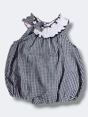 Rare Editions Gingham Bubble Romper Baby Girl 3–6M Navy White Seersucker New